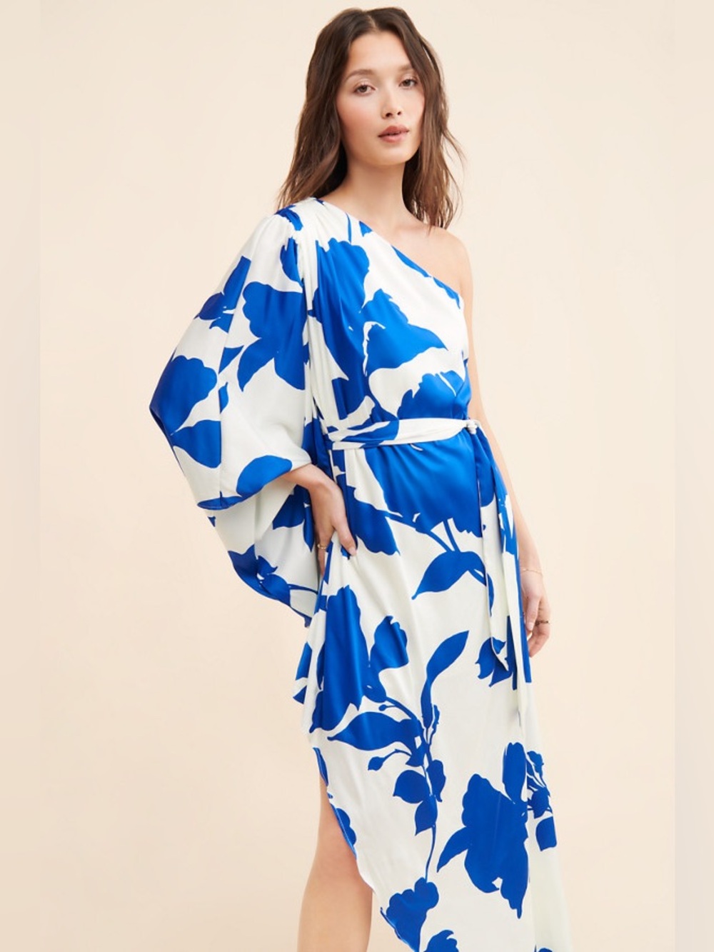 Satin One-Shoulder Maxi Dress-No Belt